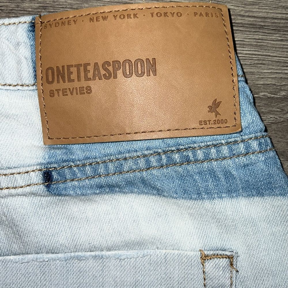 ONE TEASPOON Stevies Shorts Size 25 Long Length Light Blue Distressed Retro 90s - Picture 9 of 12
